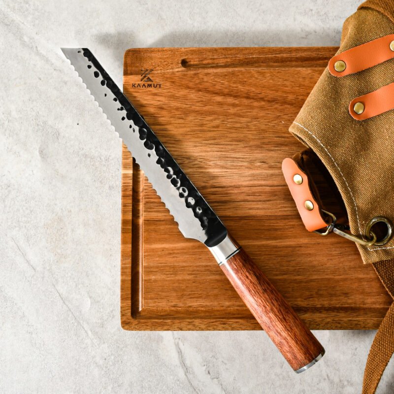 KAAMUT®- Onyx Series – Professional Bread Knife – Hammered Steel, Razor Sharp & Durable – Rosewood Handle - Image 2