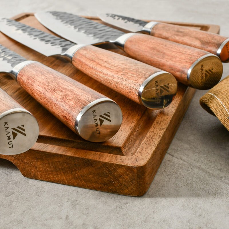 KAAMUT® - Onyx Series - 5piece Professional Knife Set - Hammered Steel, Razor Sharp & Durable - Rosewood  Handle - Image 4
