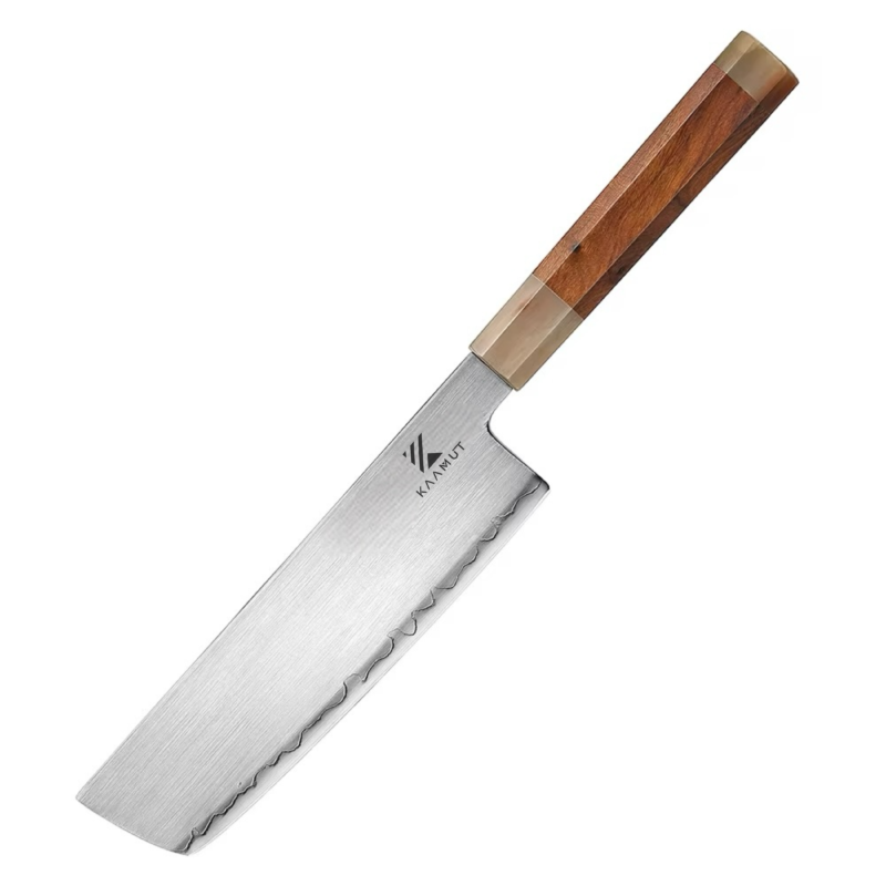 KAAMUT® - Yūgen Series – Nakiri Knife – Japanese ZDP189 Composite Steel – Desert Ironwood & Bull Horn Handle