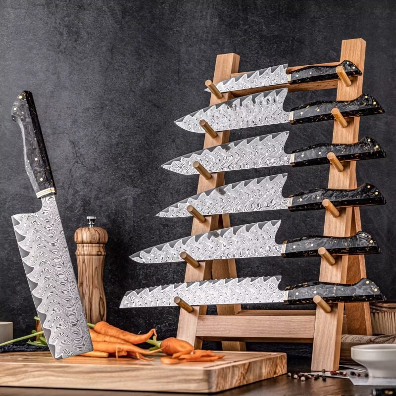 67-Layer Damascus Steel Chef’s Knife – 9.4" | Professional Japanese Kitchen Knife | Kogane Series | Carbon Fiber & Gold Foil Handle – KAAMUT® - Image 9