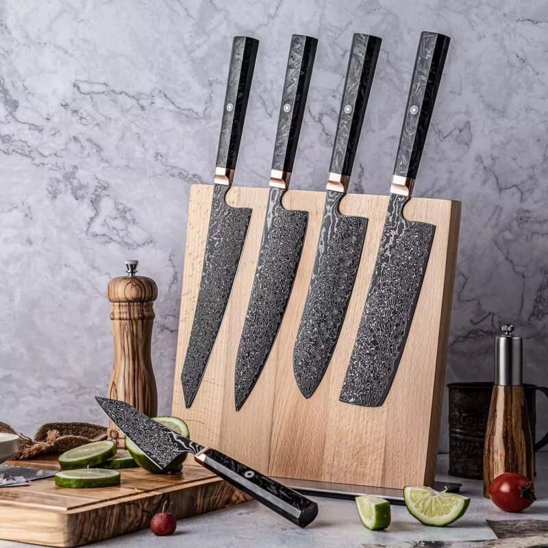 67-Layer Black Damascus Steel Knife Set – 5 Piece | Obsidian Series | Professional Japanese Knives – KAAMUT® - Image 10