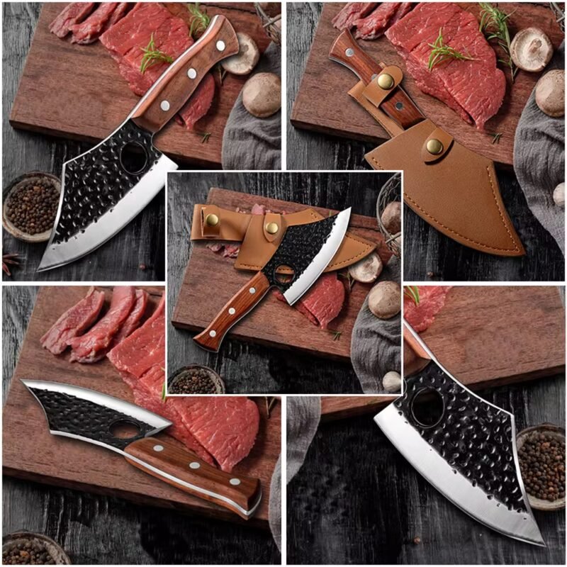 Kaamut® - Kage Series - Professional Boning Knife - Bbq Knife - Hammered Steel - Black Finish -  Leather Sheath - Image 3