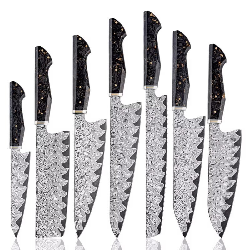 Kaamut® – Kogane Series –  7Piece Professional Japanese Knife Set – 67 Layers Damascus Steel