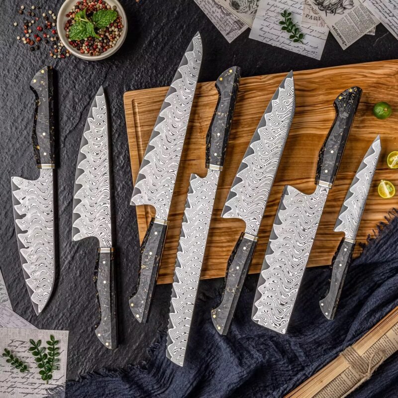 Kaamut® – Kogane Series –  7Piece Professional Japanese Knife Set – 67 Layers Damascus Steel - Image 2