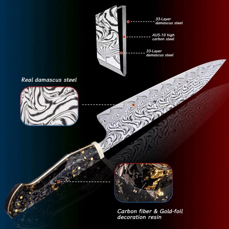 Kaamut® – Kogane Series –  7Piece Professional Japanese Knife Set – 67 Layers Damascus Steel - Image 3