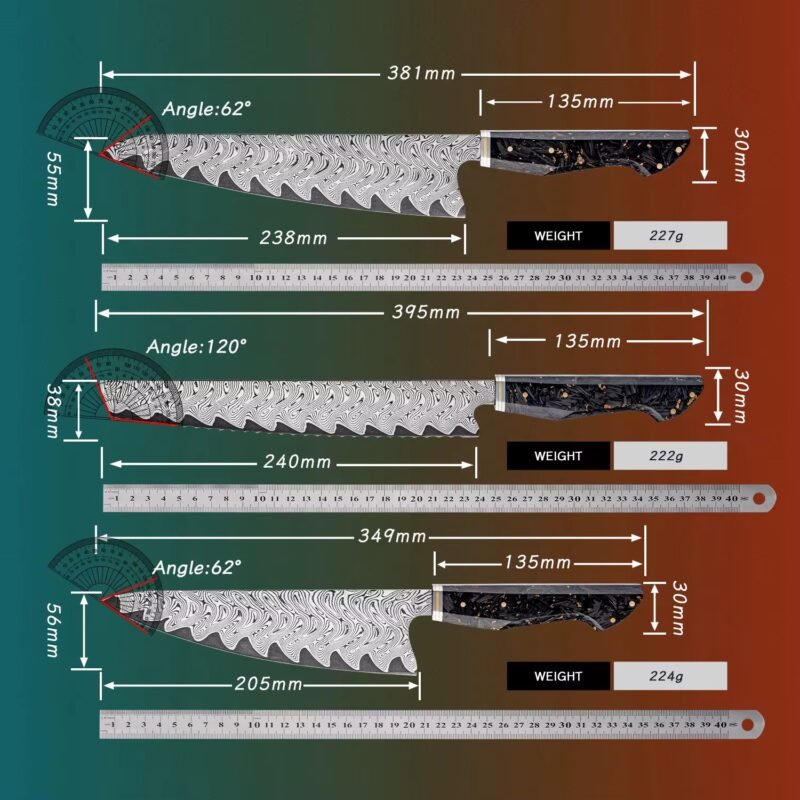 Kaamut® – Kogane Series –  7Piece Professional Japanese Knife Set – 67 Layers Damascus Steel - Image 4