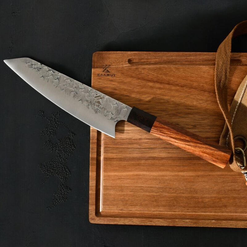 KAAMUT® - Auron Series - Professional Japanese Kiritsuke Knife - Hammered Steel, Razor Sharp & Durable - Rosewood/Ebony Handle - Image 2