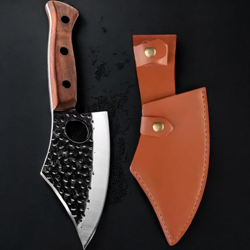 Kaamut® - Kage Series - Professional Boning Knife - Bbq Knife - Hammered Steel - Black Finish -  Leather Sheath - Image 6