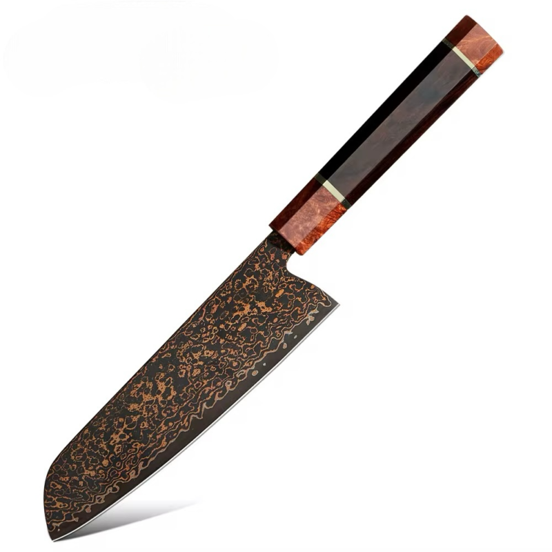KAAMUT® - Kensei Series - Professional Santoku Knife – Black Damascus Steel with Copper Finish – Razor Sharp