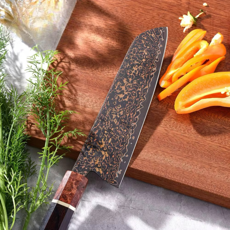 KAAMUT® - Kensei Series - Professional Santoku Knife – Black Damascus Steel with Copper Finish – Razor Sharp - Image 5