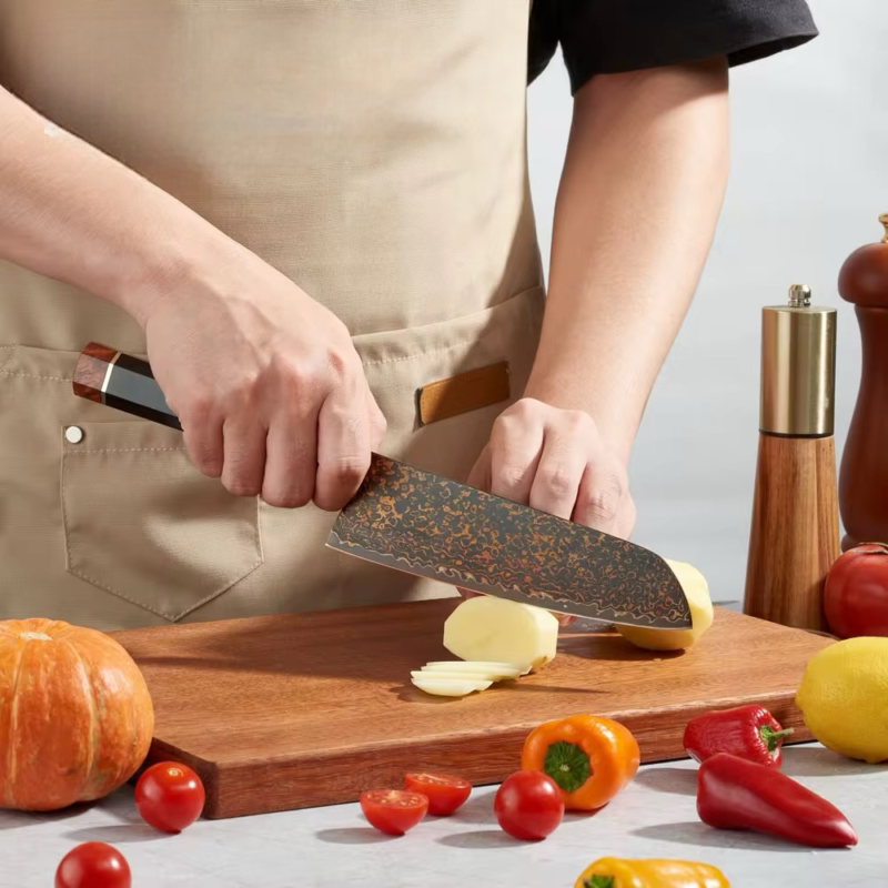 KAAMUT® - Kensei Series - Professional Santoku Knife – Black Damascus Steel with Copper Finish – Razor Sharp - Image 3