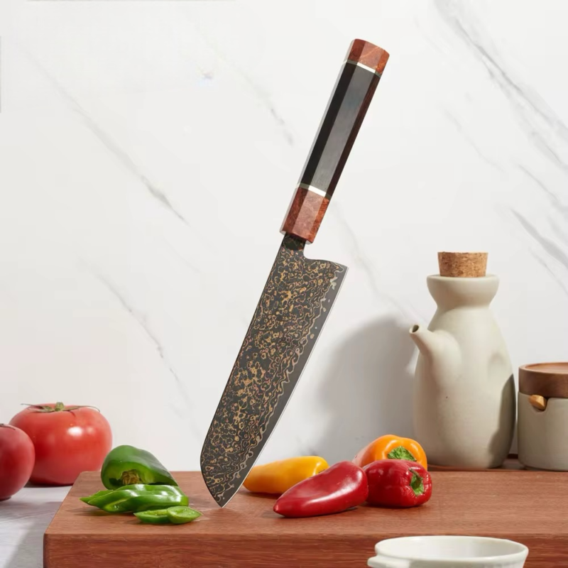 KAAMUT® - Kensei Series - Professional Santoku Knife – Black Damascus Steel with Copper Finish – Razor Sharp - Image 7