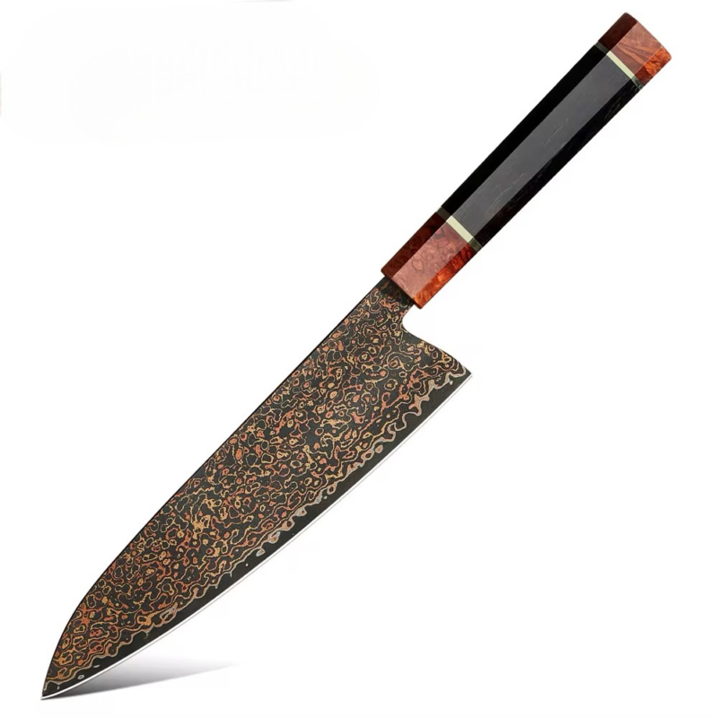 KAAMUT® - Kensei Series – Professional Japanese Chef’s Knife –  Black Damascus Steel with Copper Finish – Razor Sharp