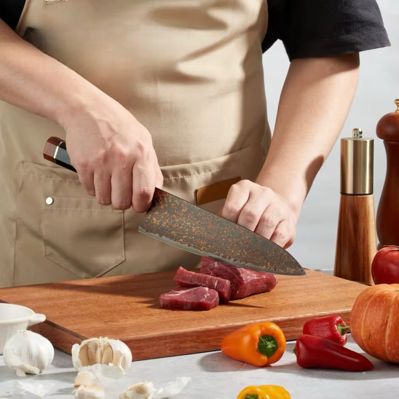 KAAMUT® - Kensei Series – Professional Japanese Chef’s Knife –  Black Damascus Steel with Copper Finish – Razor Sharp - Image 6