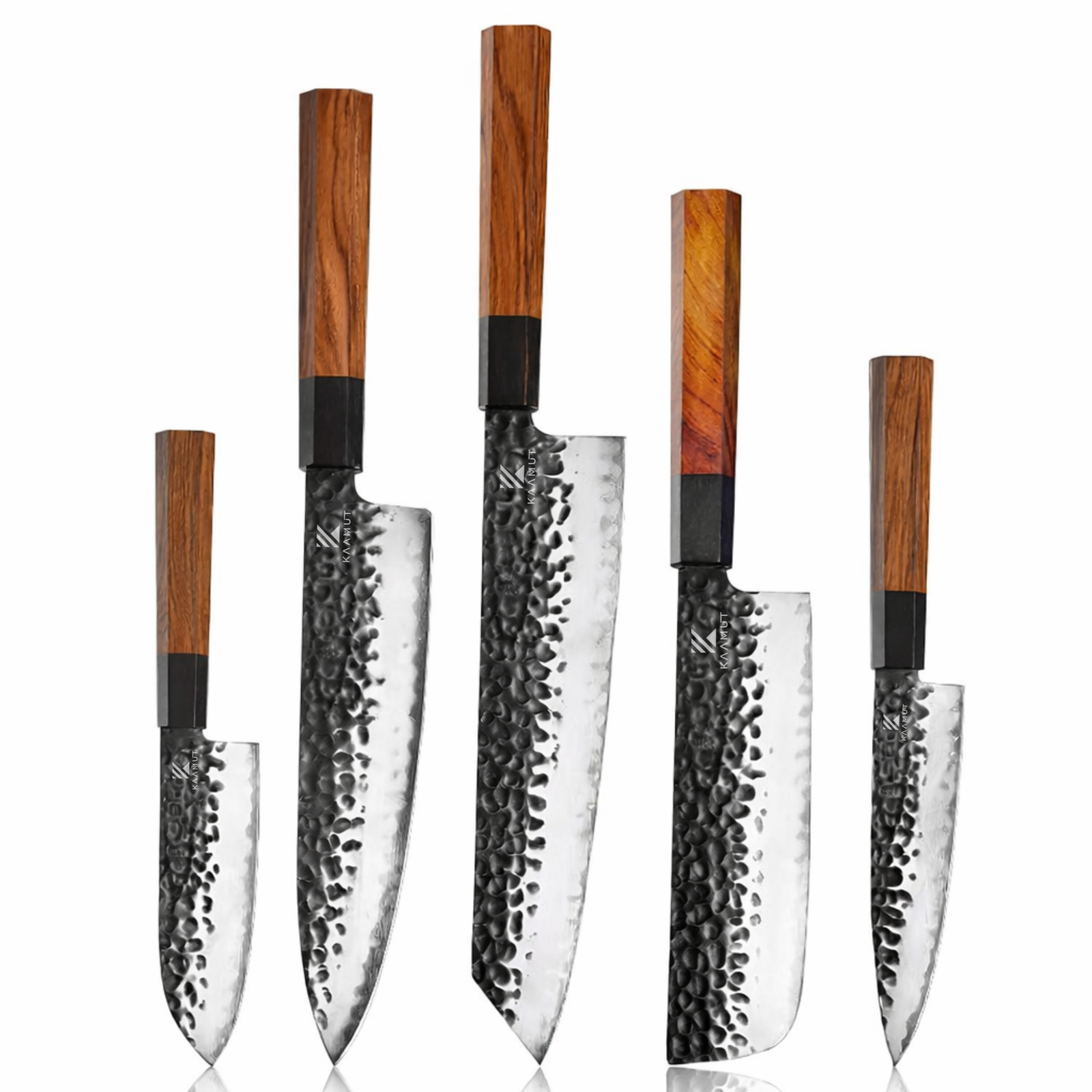 5-Piece Japanese Knife Set – AUS-10 Steel (3 Layers) | Kuro Series | Hammered Black Finish & Razor Sharp | KAAMUT®