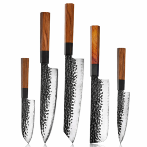 KAAMUT® 5-Piece Knife Set – AUS-10 Japanese Steel – Hammered Black Finish