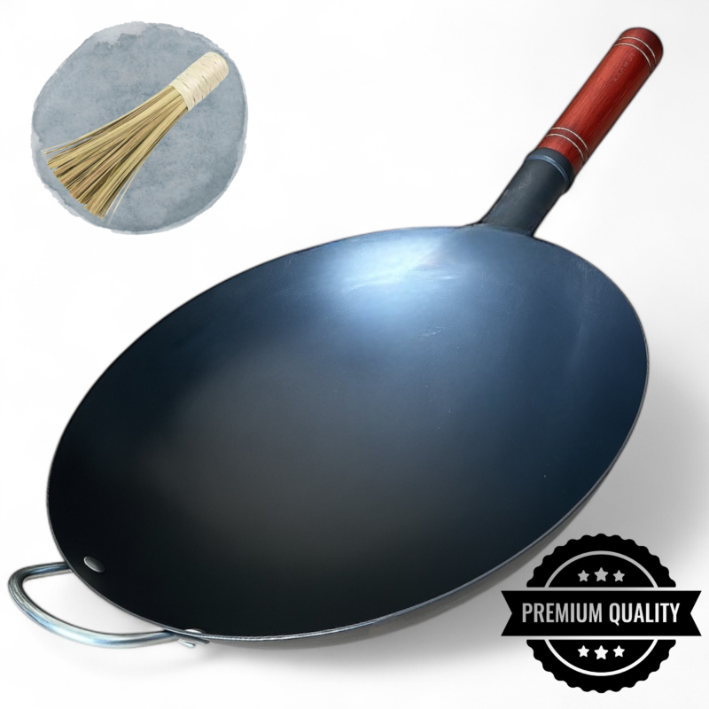 KAAMUT® - Professional Wok - 36 cm - Preseasoned - HandHammered Blue Carbon Steel – Traditional Chinese Wok with Round Bottom