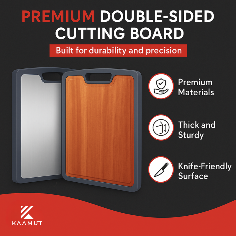 KAAMUT® Professional Cutting Board – Double-Sided – Titanium & Solid Mahogany Wood – 38x26x2 cm – Durable and Knife-Friendly - Image 5