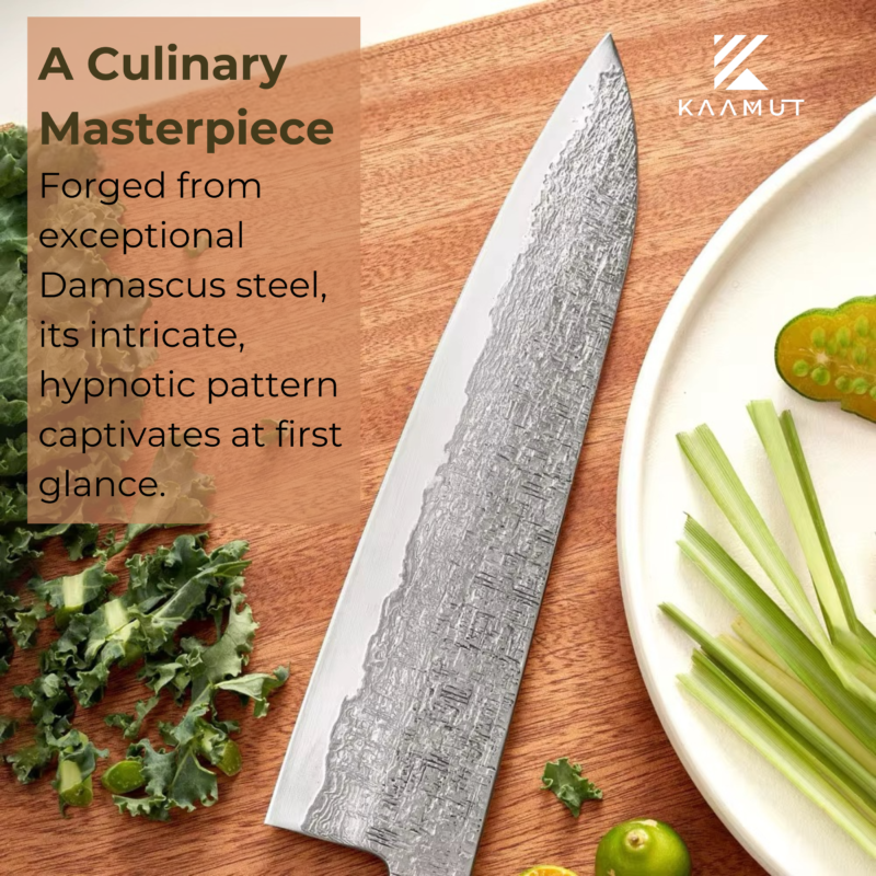 67-Layer Damascus Steel Chef’s Knife – 8" | Japanese Kitchen Knife – Special Edition 2025 | Sandalwood & Ebony Handle – KAAMUT® - Image 2