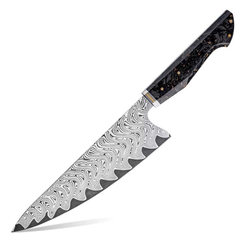 67-Layer Damascus Steel Chef’s Knife – 8" | Professional Japanese Kitchen Knife | Kogane Series | Carbon Fiber & Gold Foil Handle – KAAMUT® - Copy