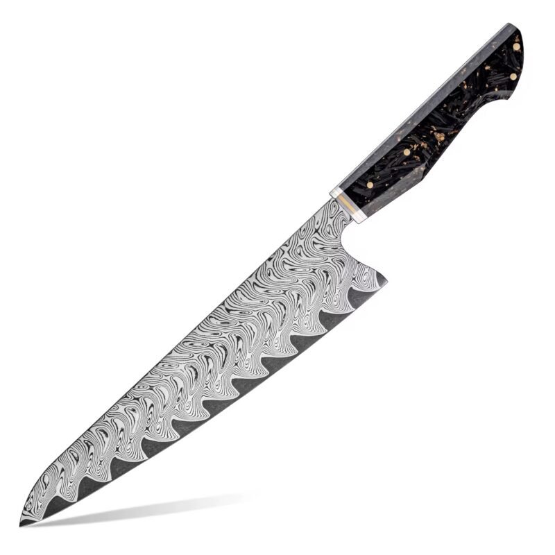 67-Layer Damascus Steel Chef’s Knife – 9.4" | Professional Japanese Kitchen Knife | Kogane Series | Carbon Fiber & Gold Foil Handle – KAAMUT®