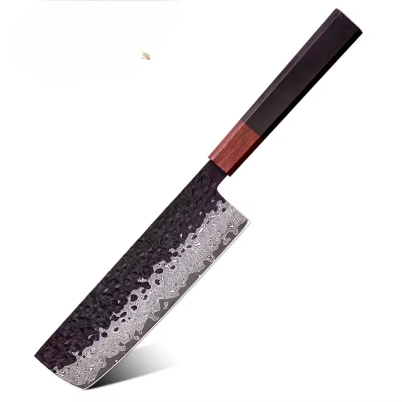 67-Layer Damascus Steel Nakiri Knife – 7" | Professional Japanese Kitchen Knife | Mahonami Series | Hammered Black Finish – Razor Sharp – KAAMUT®