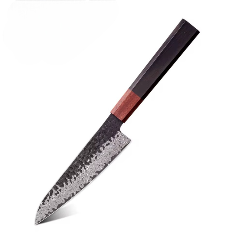 67-Layer Damascus Steel Utility Knife – 6" | Professional Japanese Kitchen Knife | Mahonami Series | Hammered Black Finish – Razor Sharp – KAAMUT®