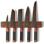 37-Layer Black Damascus Steel Knife Set – 5-Piece | Kensei Series | Copper Finish | Burl Knurl Wood & Ebony Handle – KAAMUT®