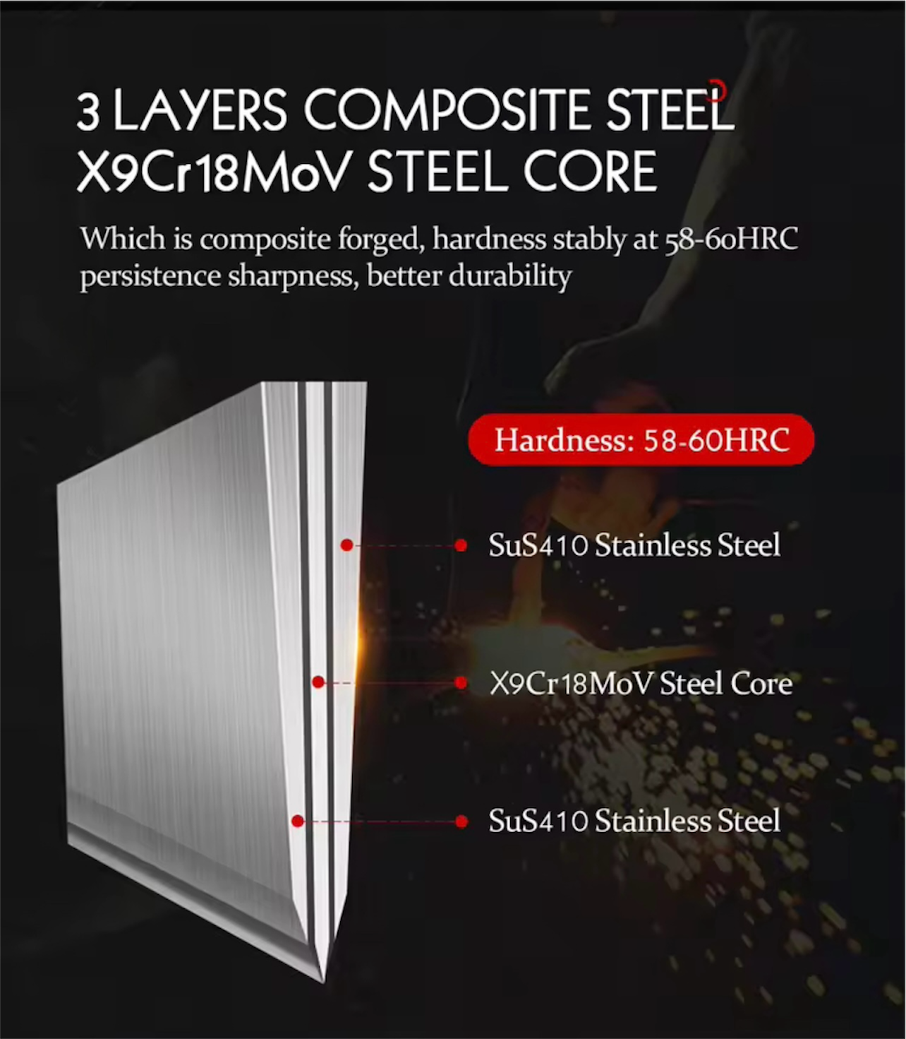 Premium 3-Layer 440C Composite Steel Cleaver – 20 cm – Extremely Sharp – Padauk Wood Handle – Gift Box – KAAMUT® - Image 7