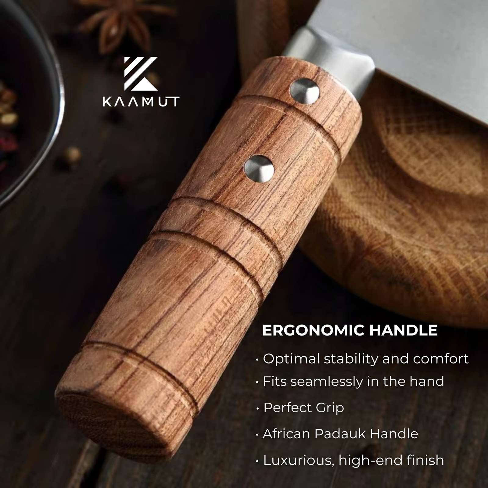 Premium 3-Layer 440C Composite Steel Cleaver – 20 cm – Extremely Sharp – Padauk Wood Handle – Gift Box – KAAMUT® - Image 3