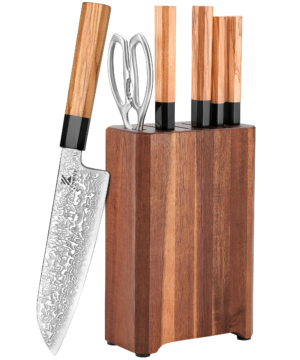 Luxury 7-Piece Knife Set Made from 67-Layer Damascus Steel – Razor-Sharp & Durable – Olive Wood and Black Buffalo Horn Handle – KAAMUT®