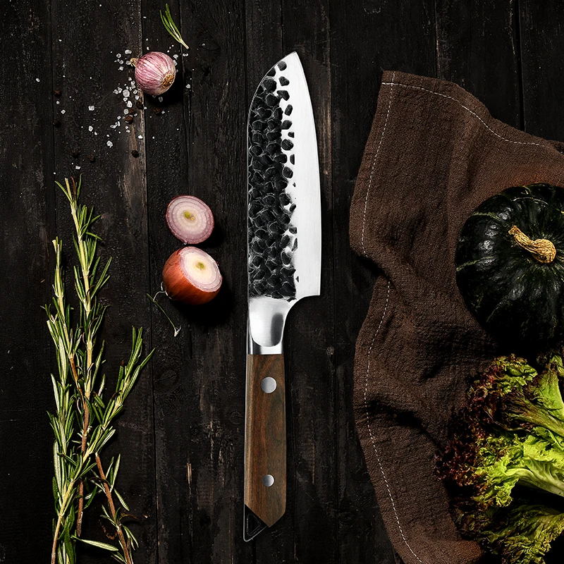 KAAMUT® 7 Piece Knife Set – Hammered 5Cr15Mov Steel – Black Finish – Ebony Wood Handle - Image 5