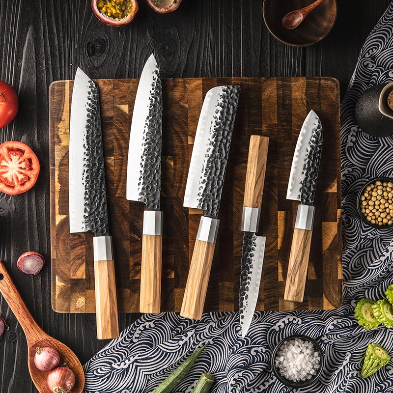 KAAMUT® 5-Piece Knife Set – AUS-10 Japanese Steel – Hammered Black Finish - Image 4