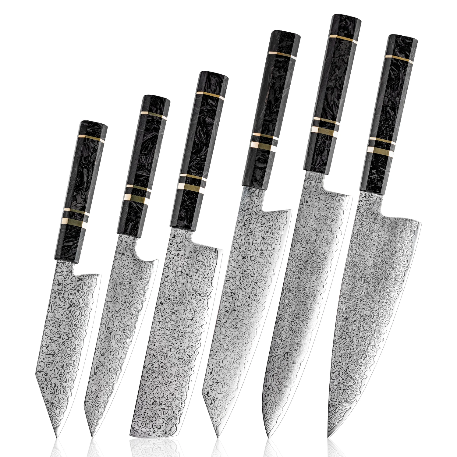 KAAMUT® – 6 Piece Knife Set – 67-Layer Damascus Steel – 10Cr15MoV Core – Carbon Fiber Handle
