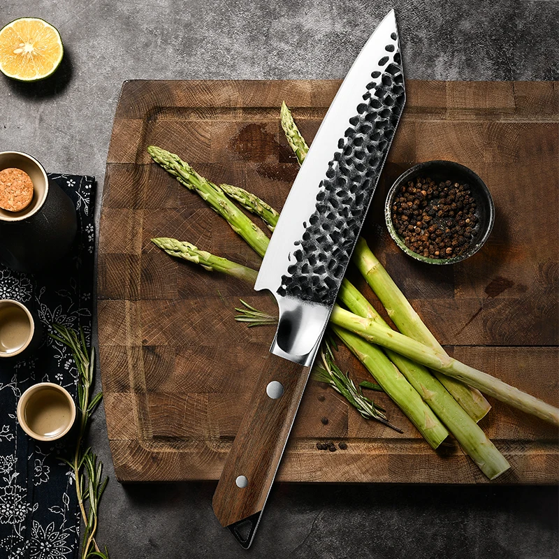 KAAMUT® 7 Piece Knife Set – Hammered 5Cr15Mov Steel – Black Finish – Ebony Wood Handle - Image 4