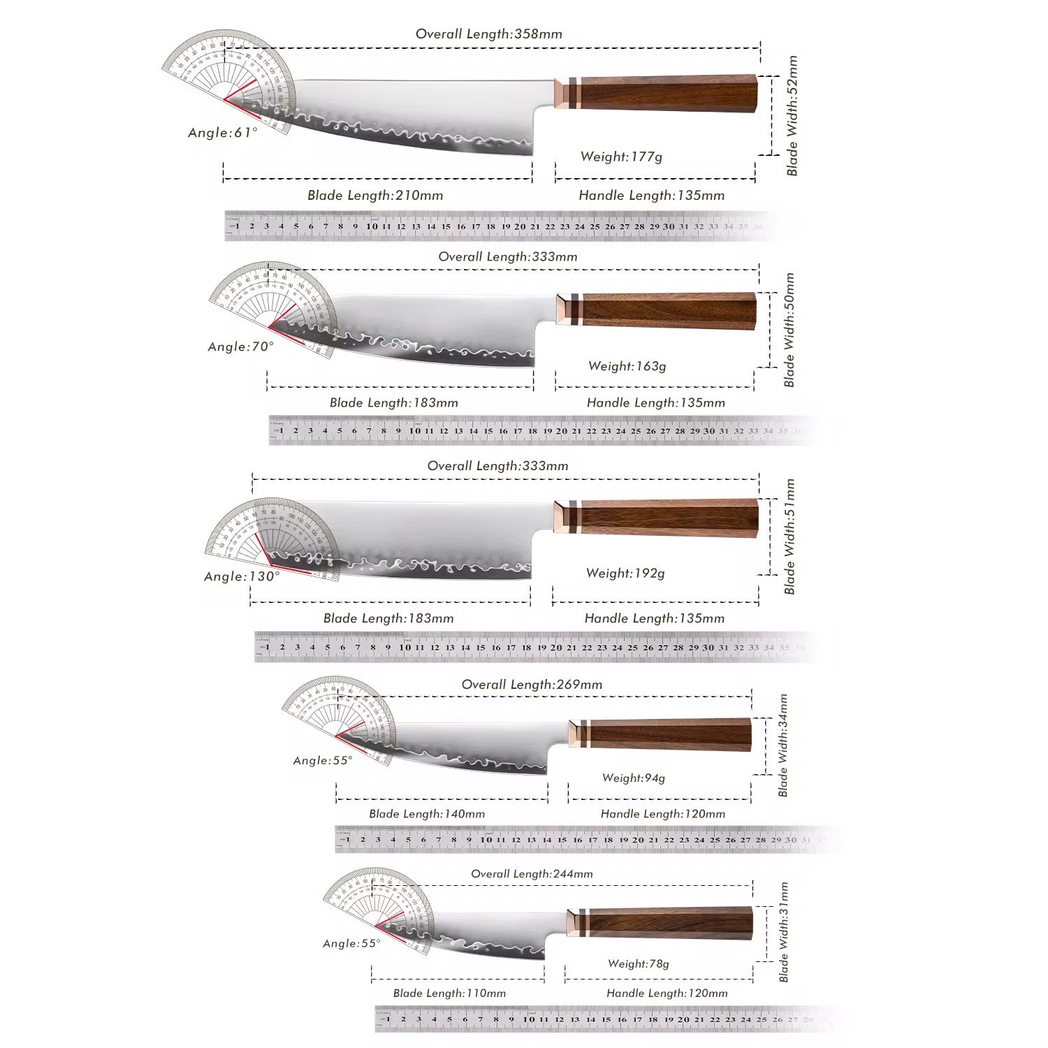 KAAMUT® 5 Piece Knife Set – ZDP-189 Japanese Powder Steel – African Mkuruti Wood Handle - Image 5