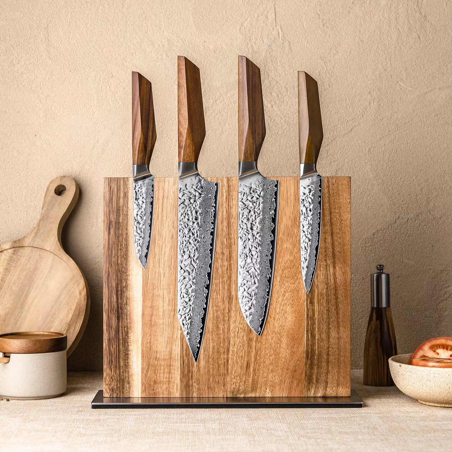 KAAMUT® Magnetic Knife Holder – Acacia Wood – Stainless Steel Base – Holds 5–7 Knives - Image 2