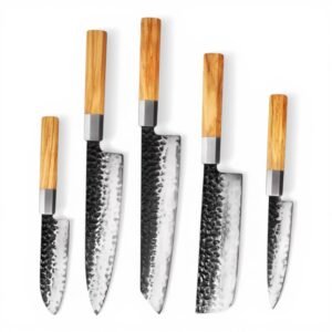 KAAMUT® 5-Piece Knife Set – AUS-10 Japanese Steel – Hammered Black Finish