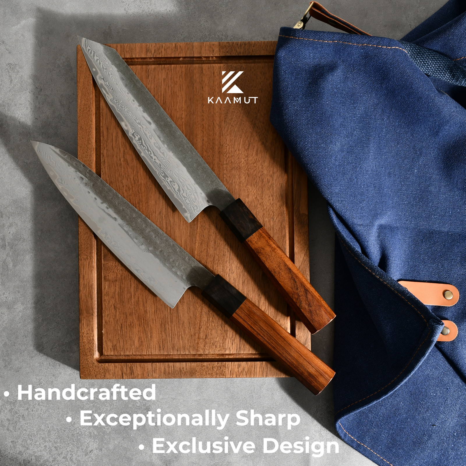 KAAMUT® 2 Piece Knife Set – 67-Layer Damascus Steel – Chef Knife & Kiritsuke Knife 22 cm – Rosewood & Ebony Handle - Image 3