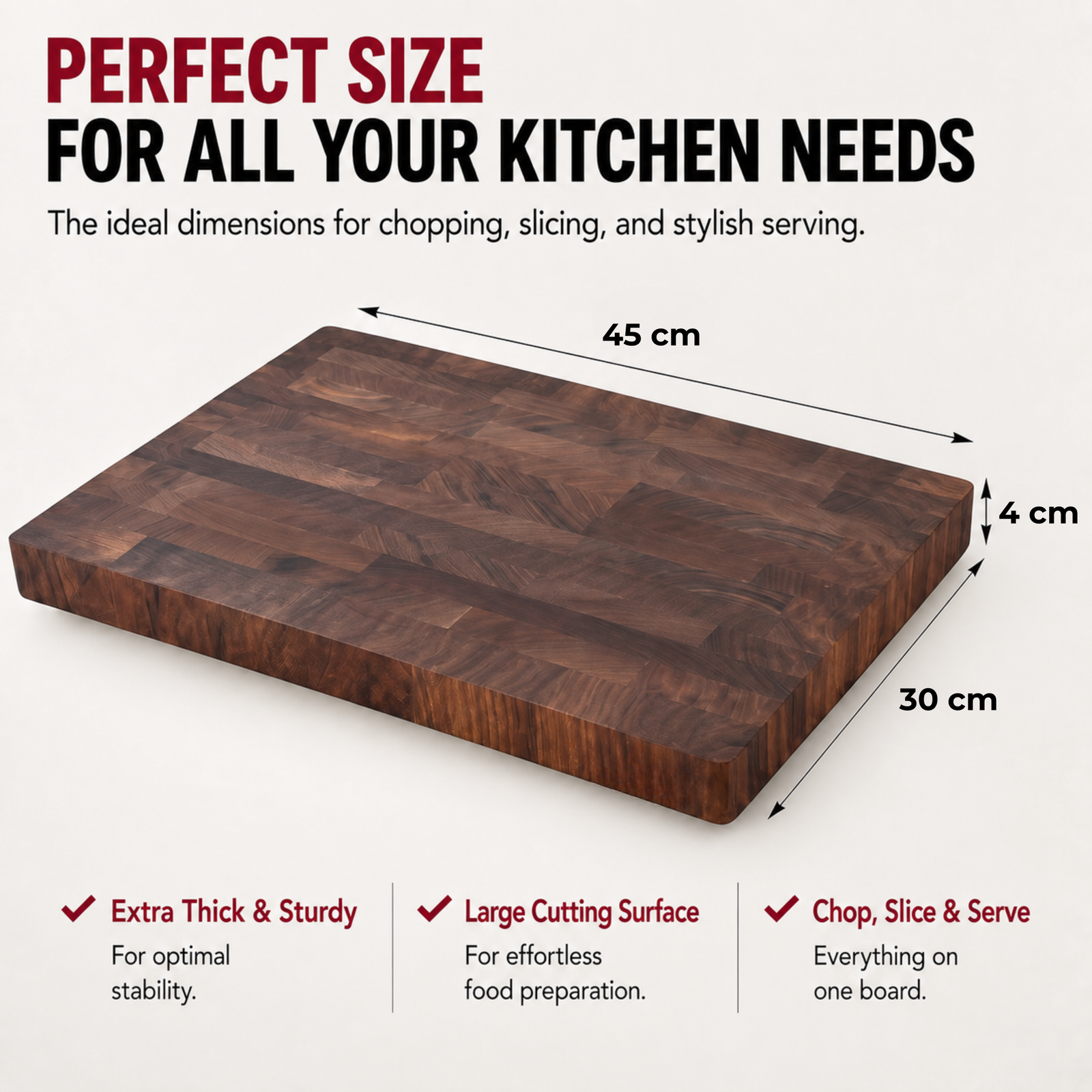 KAAMUT® End Grain Cutting Board 45 × 30 × 4 cm – Flat Surface – North American Black Walnut - Image 2