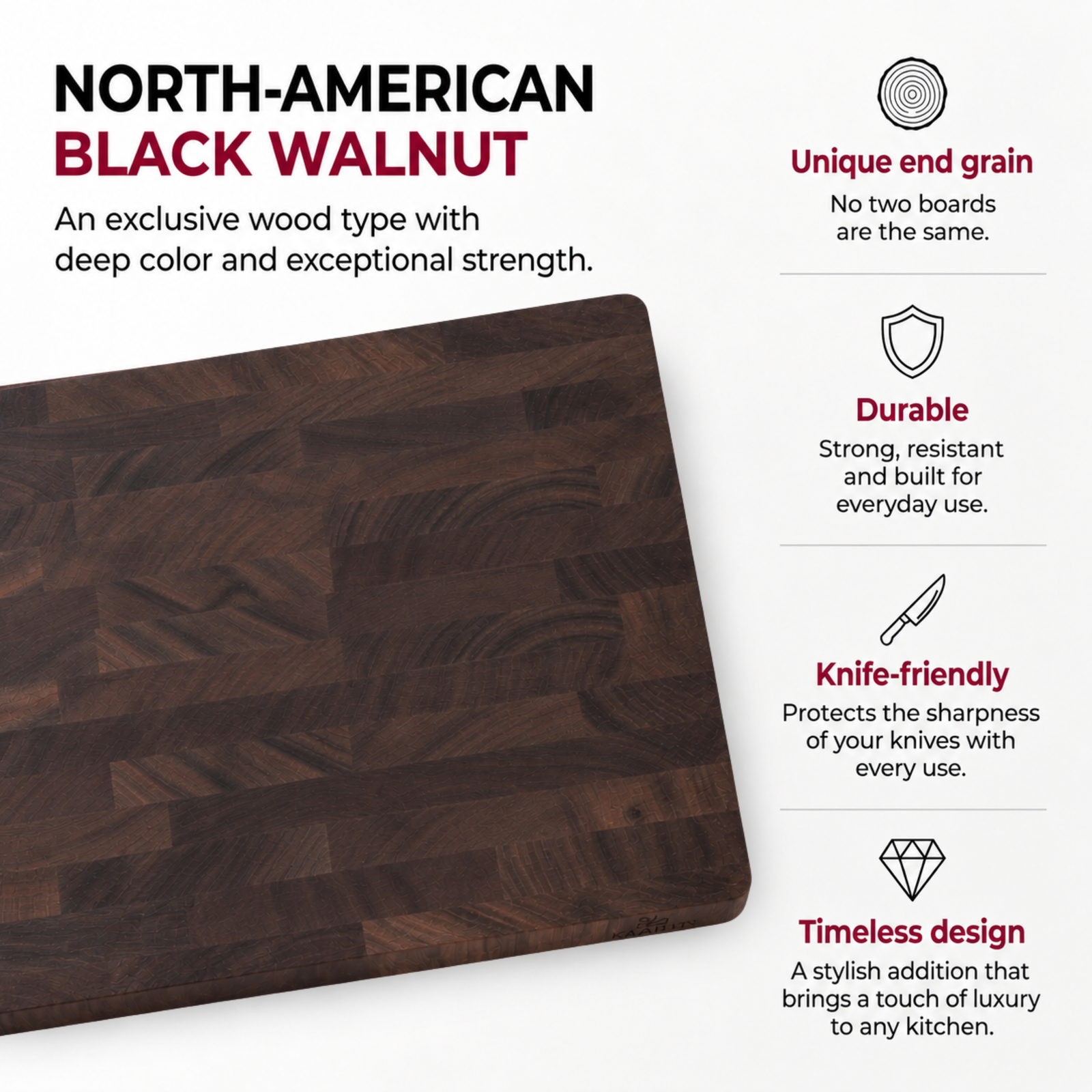 KAAMUT® End Grain Cutting Board 45 × 30 × 4 cm – Flat Surface – North American Black Walnut - Image 3
