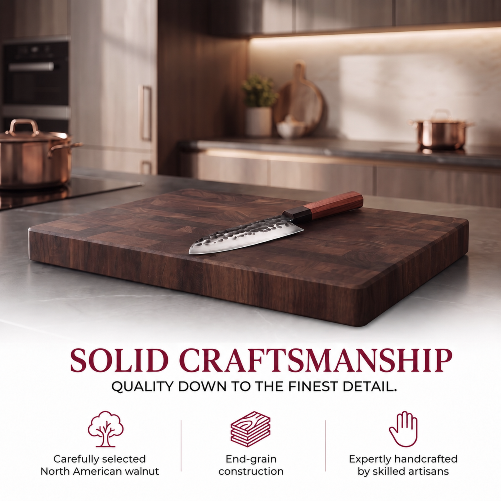 KAAMUT® End Grain Cutting Board 45 × 30 × 4 cm – Flat Surface – North American Black Walnut - Image 4