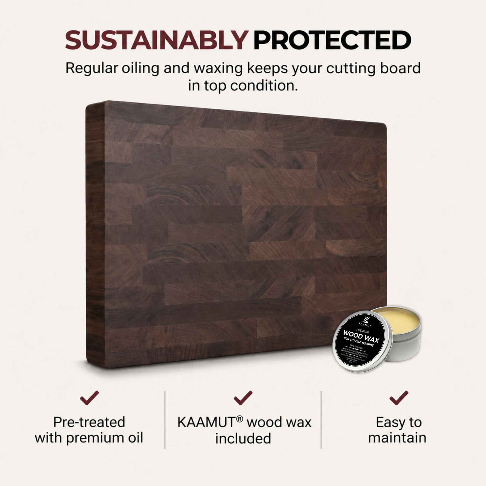 KAAMUT® End Grain Cutting Board 45 × 30 × 4 cm – Flat Surface – North American Black Walnut - Image 5