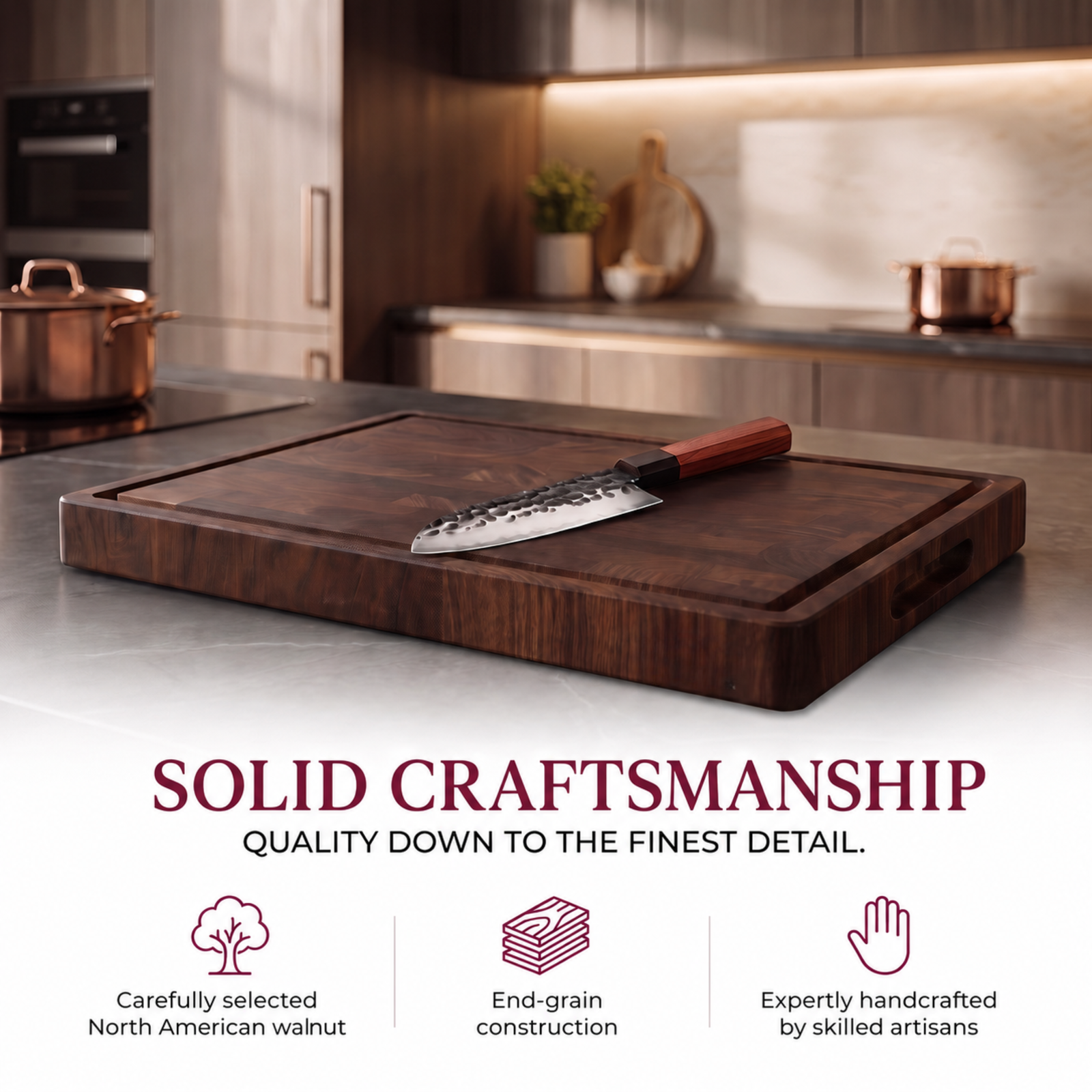 KAAMUT® End Grain Cutting Board 45 × 30 × 4 cm – North American Black Walnut - Image 3