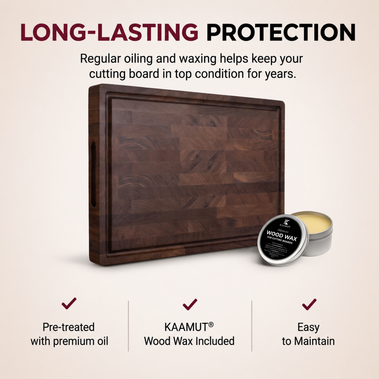 KAAMUT® End Grain Cutting Board 45 × 30 × 4 cm – North American Black Walnut - Image 4