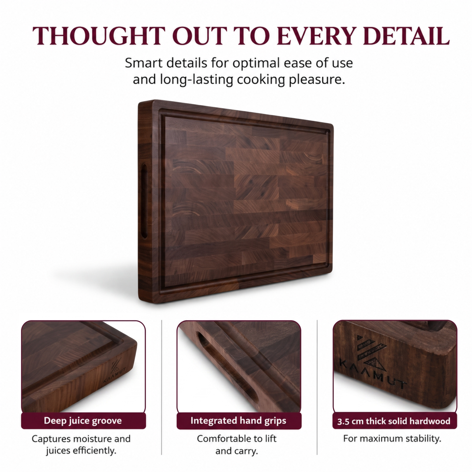 KAAMUT® End Grain Cutting Board 45 × 30 × 4 cm – North American Black Walnut - Image 5