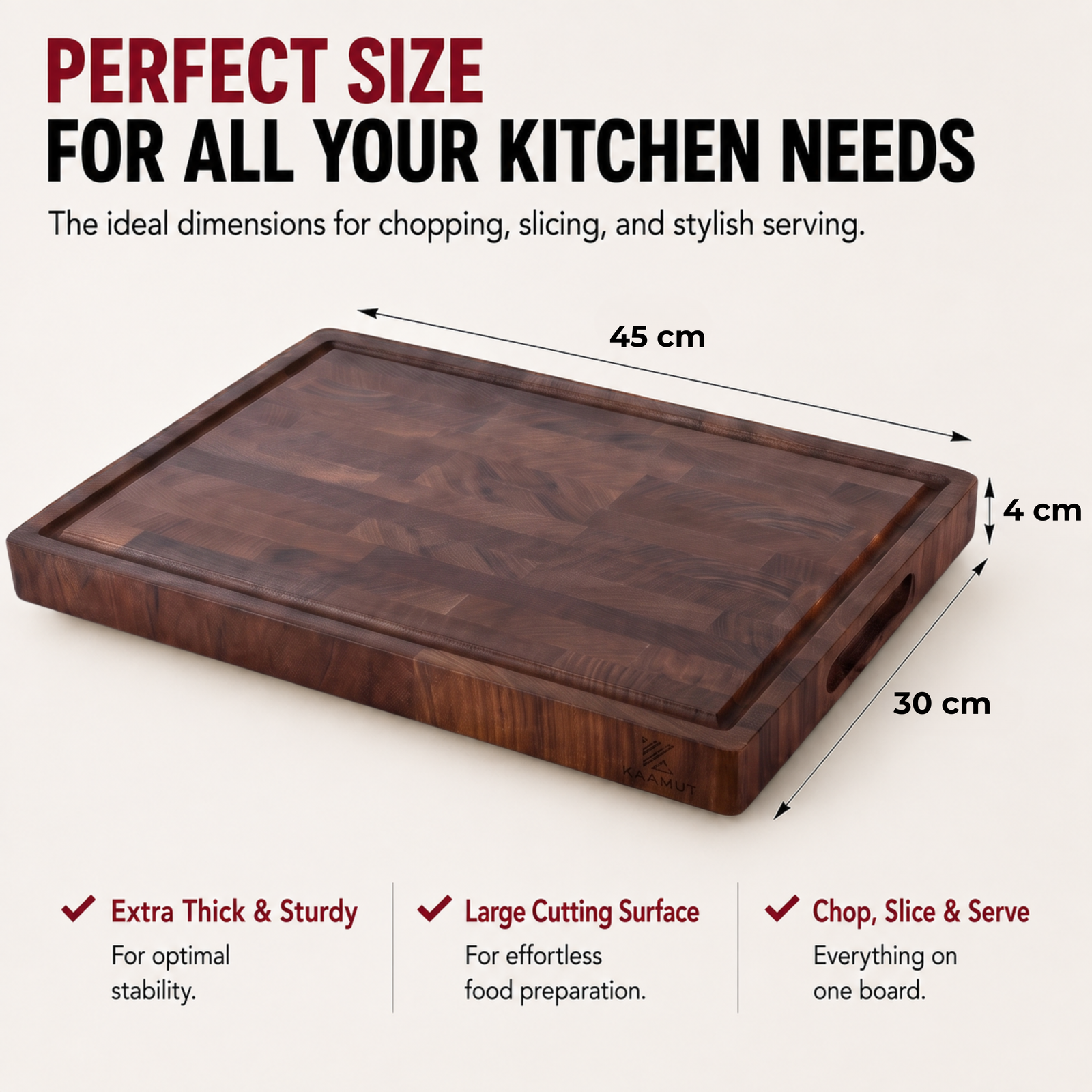 KAAMUT® End Grain Cutting Board 45 × 30 × 4 cm – North American Black Walnut - Image 7